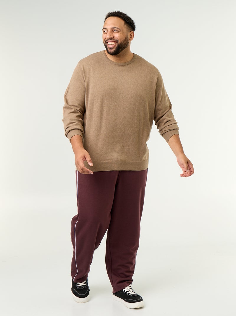 Jersey de cuello redondo de galga fina Marron - Kiabi