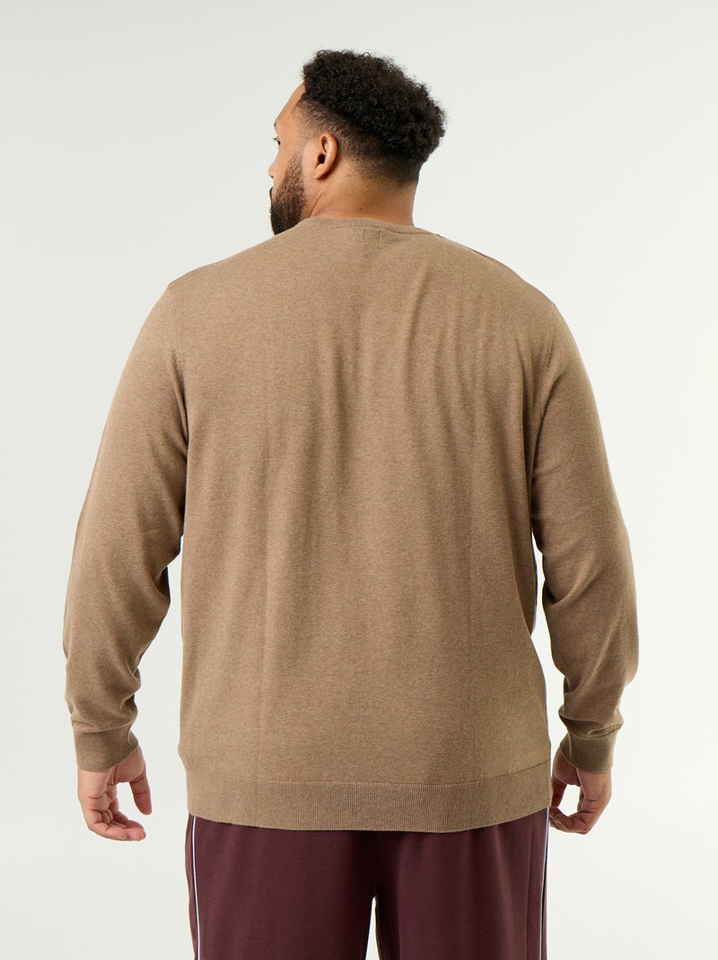 Jersey de cuello redondo de galga fina Marron - Kiabi