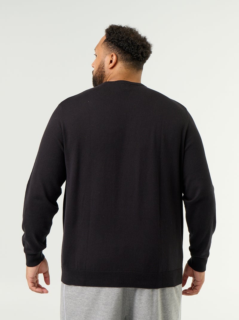Jersey de cuello redondo de galga fina Negro - Kiabi