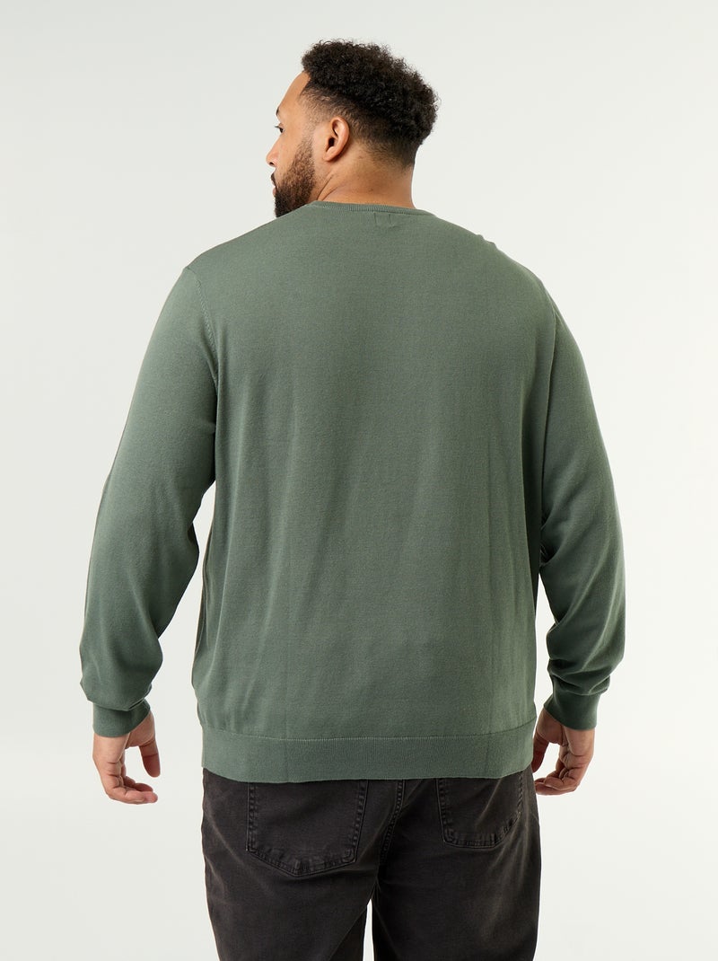 Jersey de cuello redondo de galga fina Verde - Kiabi