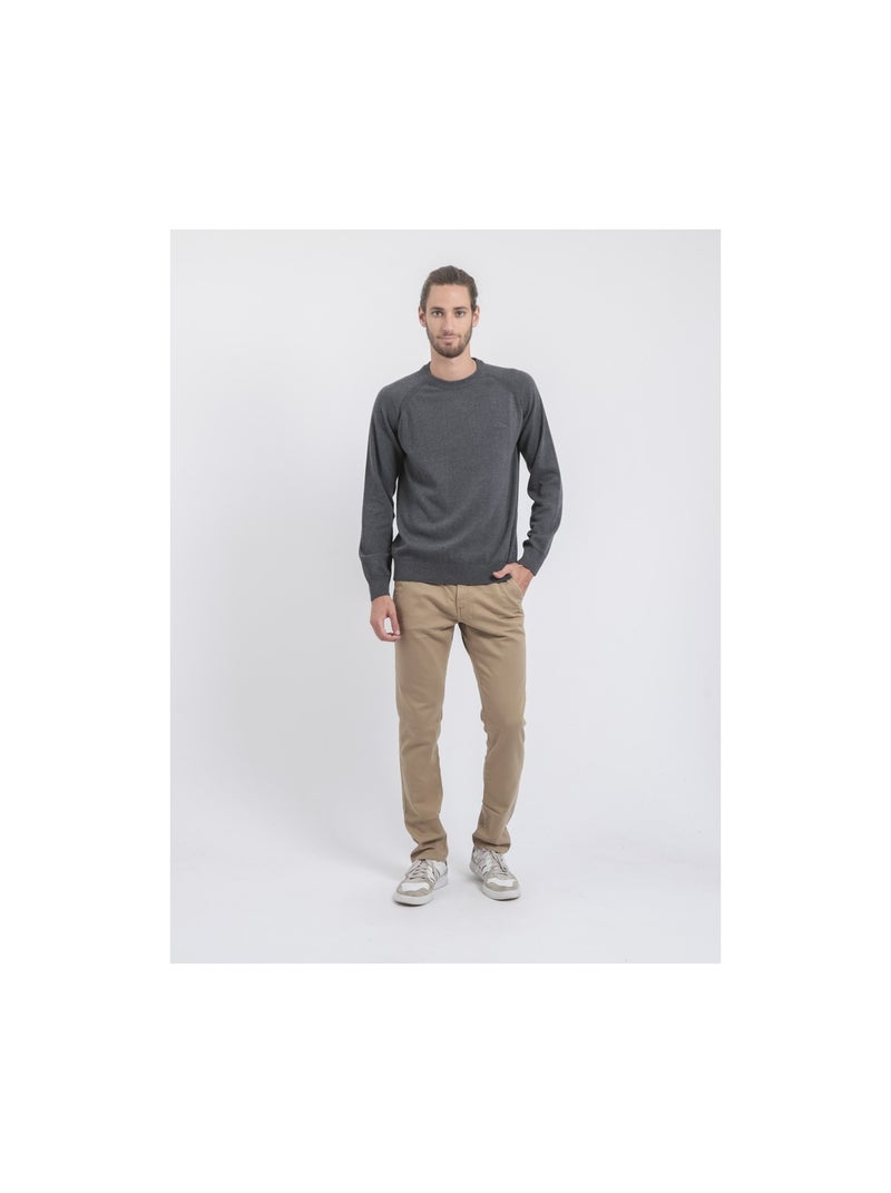 Jersey de cuello redondo de puro algodón LOCTUDY Gris oscuro - Kiabi