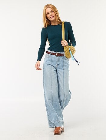 Jersey de cuello redondo en canalé liso