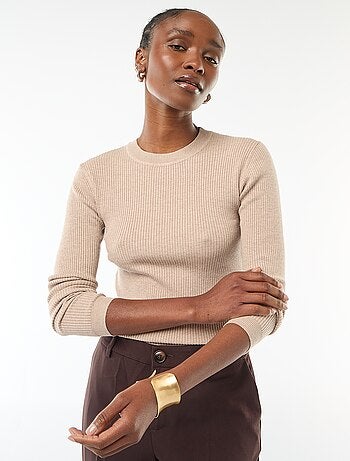 Jersey de cuello redondo en canalé liso