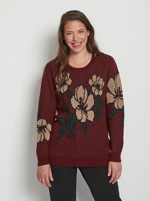 Jersey de cuello redondo en jacquard floral - Afibel - Kiabi