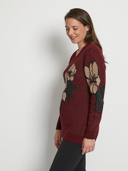 Jersey de cuello redondo en jacquard floral - Afibel - Kiabi