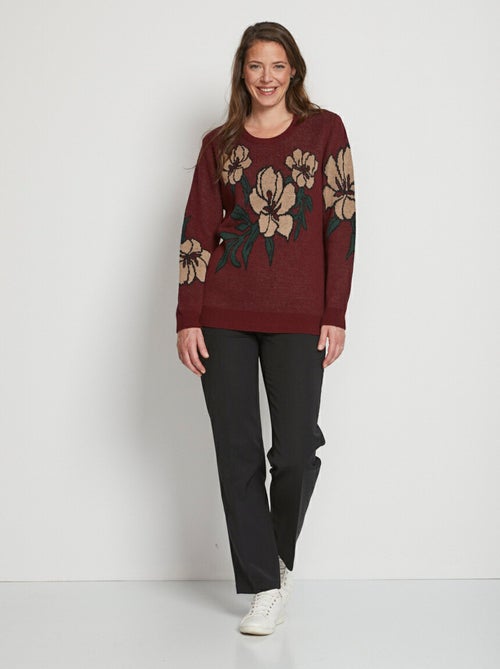 Jersey de cuello redondo en jacquard floral - Afibel - Kiabi