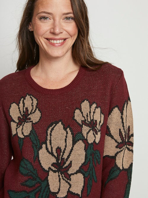 Jersey de cuello redondo en jacquard floral - Afibel - Kiabi