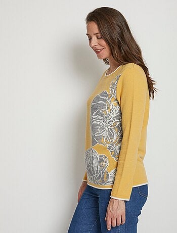 Jersey de cuello redondo en jacquard floral con lana - Afibel