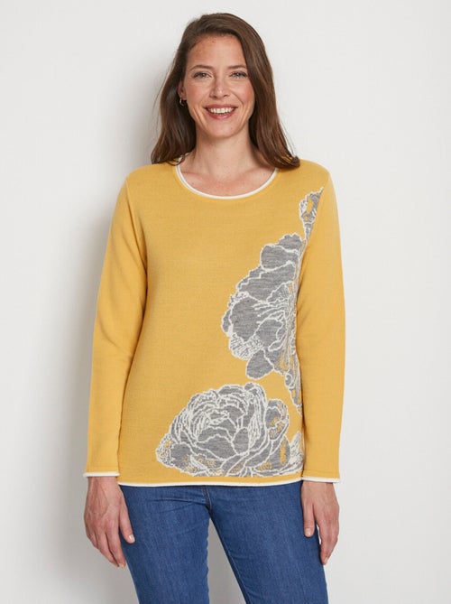 Jersey de cuello redondo en jacquard floral con lana - Afibel - Kiabi