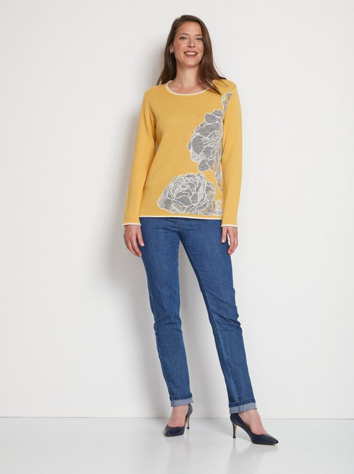 Jersey de cuello redondo en jacquard floral con lana - Afibel - Kiabi