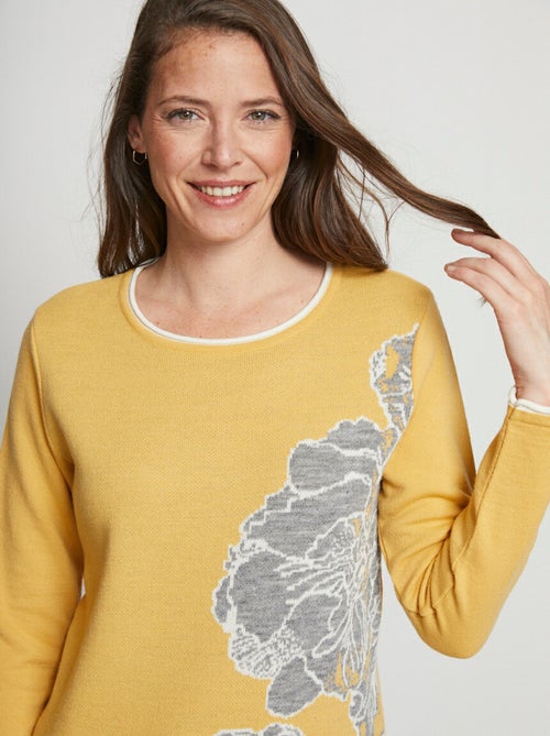 Jersey de cuello redondo en jacquard floral con lana - Afibel - Kiabi