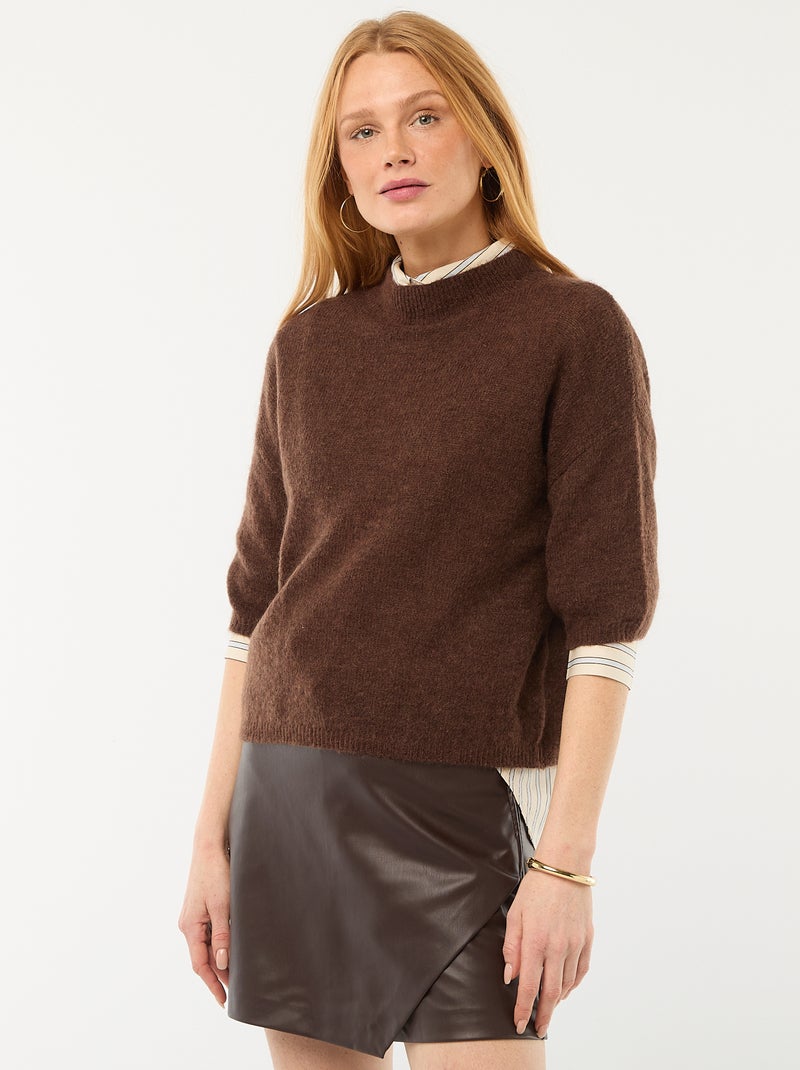 Jersey de cuello redondo en mohair liso Marron - Kiabi