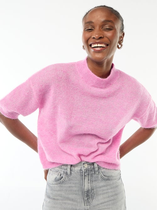 Jersey de cuello redondo en mohair liso - Kiabi