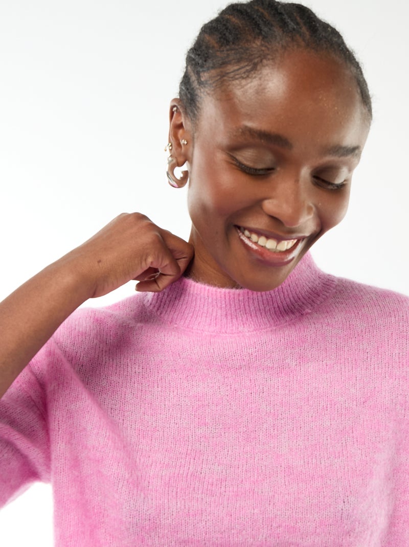 Jersey de cuello redondo en mohair liso Rosa - Kiabi