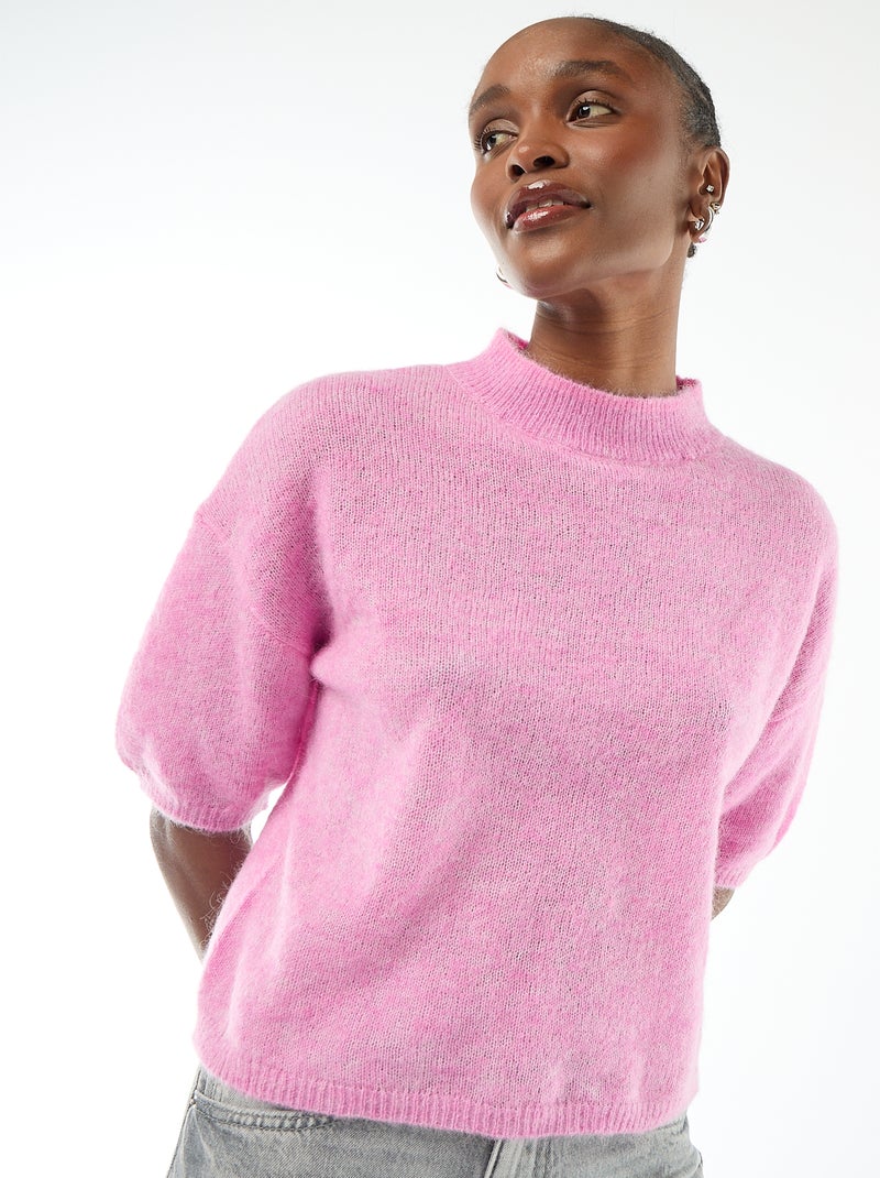 Jersey de cuello redondo en mohair liso Rosa - Kiabi