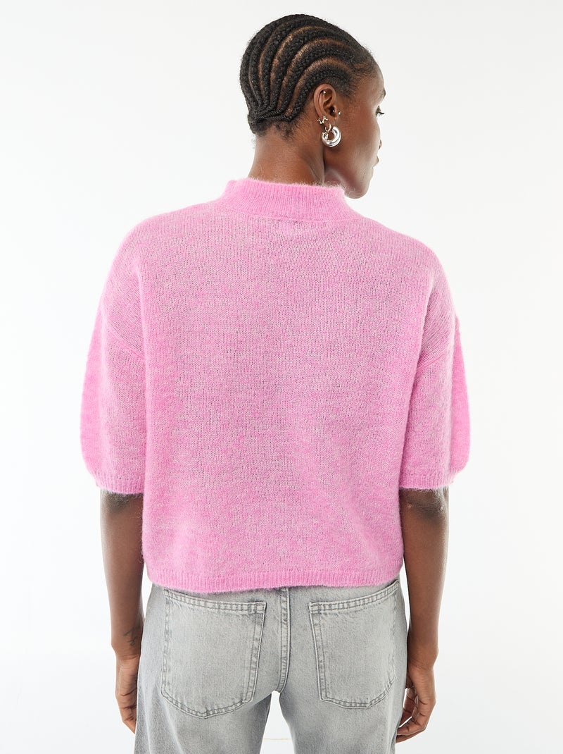 Jersey de cuello redondo en mohair liso Rosa - Kiabi