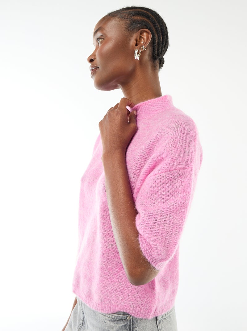 Jersey de cuello redondo en mohair liso Rosa - Kiabi