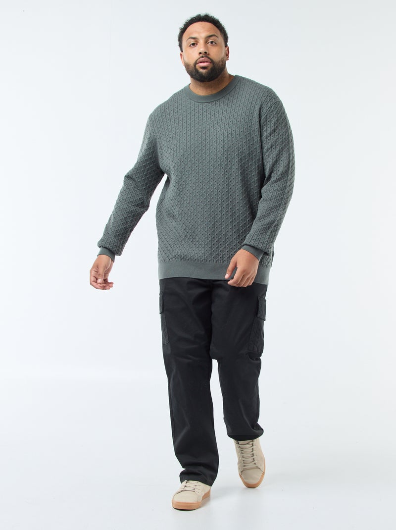 Jersey de cuello redondo en punto trenzado Kaki - Kiabi