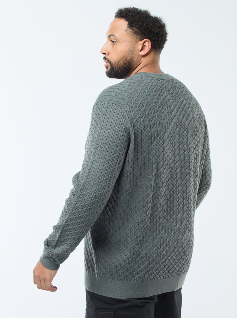 Jersey de cuello redondo en punto trenzado Kaki - Kiabi