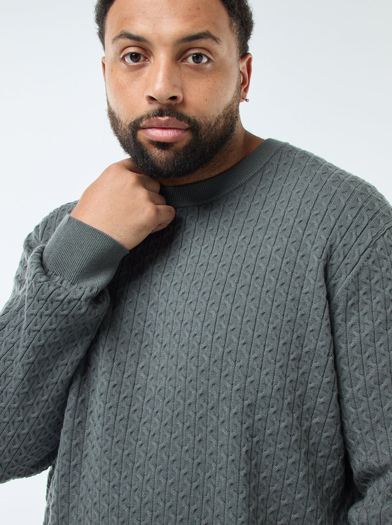 Jersey de cuello redondo en punto trenzado Kaki - Kiabi