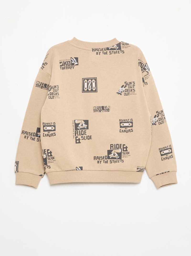 Jersey de cuello redondo estampado en algodón Beige - Kiabi