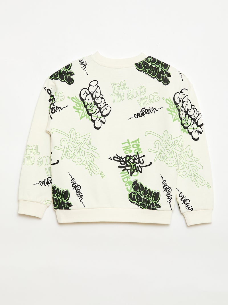 Jersey de cuello redondo estampado en algodón Blanco - Kiabi