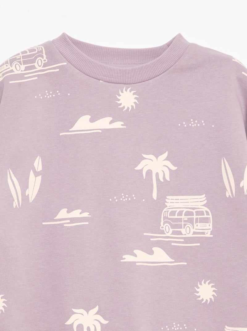 Jersey de cuello redondo estampado en algodón Purpura - Kiabi