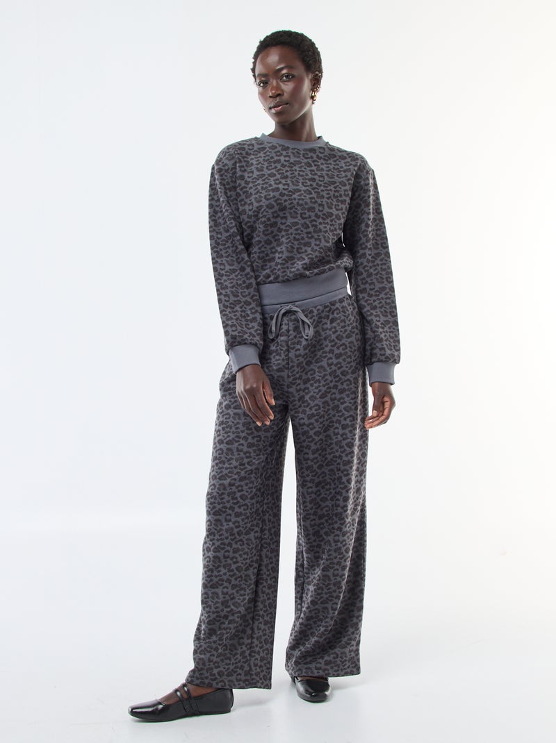 Jersey de cuello redondo suave con estampado de leopardo Gris - Kiabi