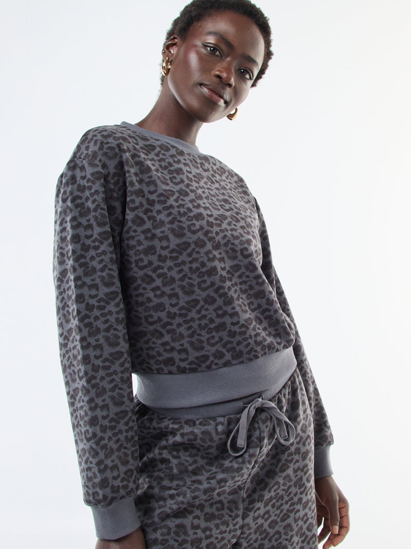 Jersey de cuello redondo suave con estampado de leopardo Gris - Kiabi