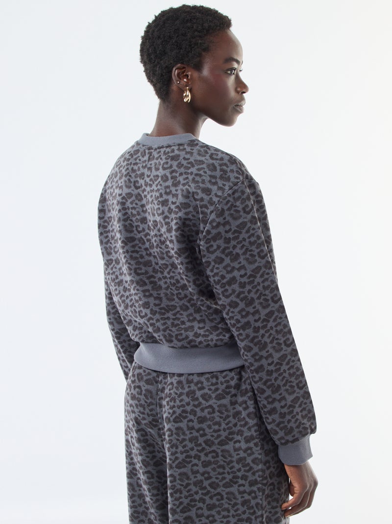 Jersey de cuello redondo suave con estampado de leopardo Gris - Kiabi