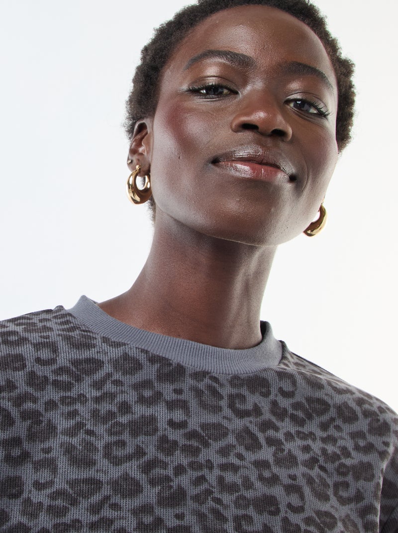 Jersey de cuello redondo suave con estampado de leopardo Gris - Kiabi