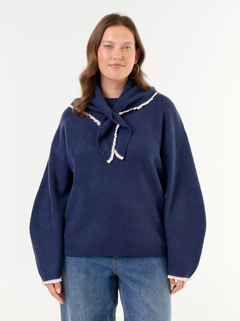 Jersey de cuello redondo y mangas anchas con pañuelo a juego Azul - Kiabi