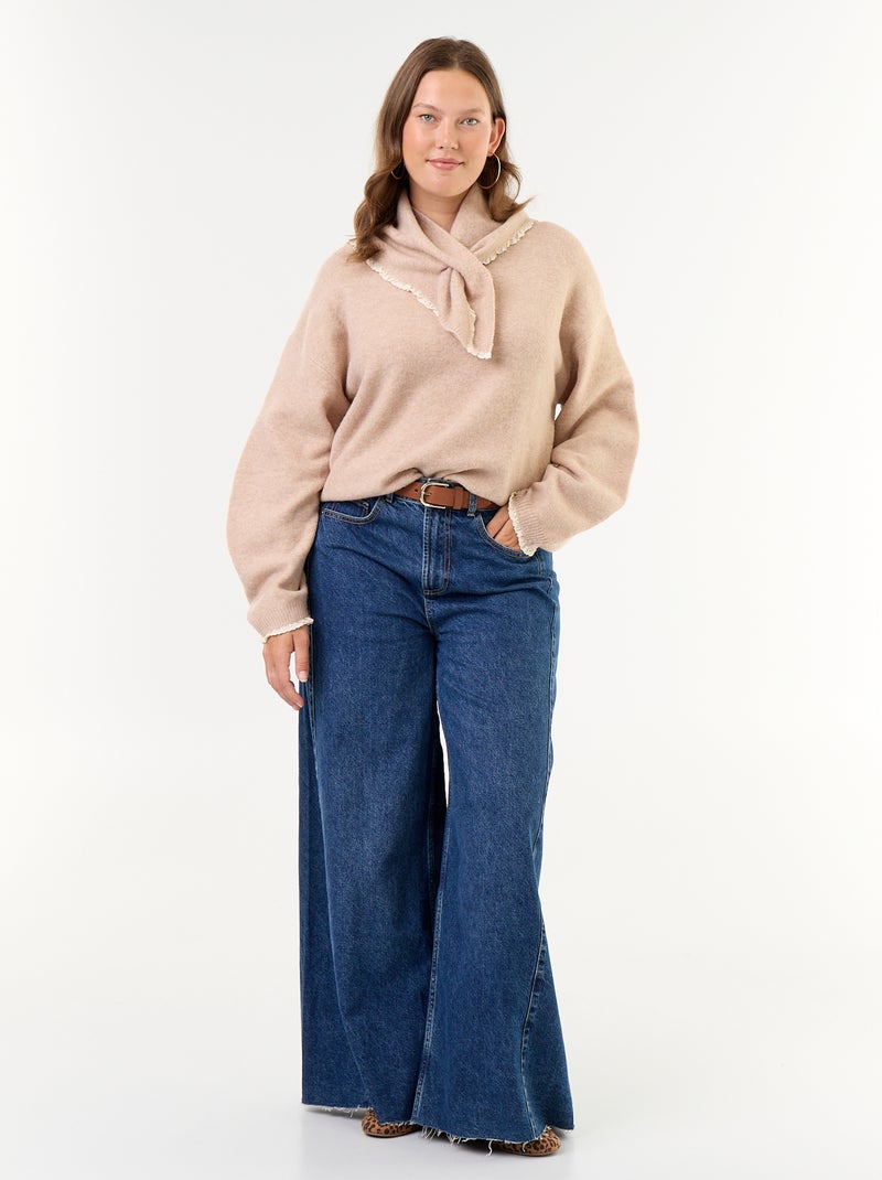 Jersey de cuello redondo y mangas anchas con pañuelo a juego Beige - Kiabi