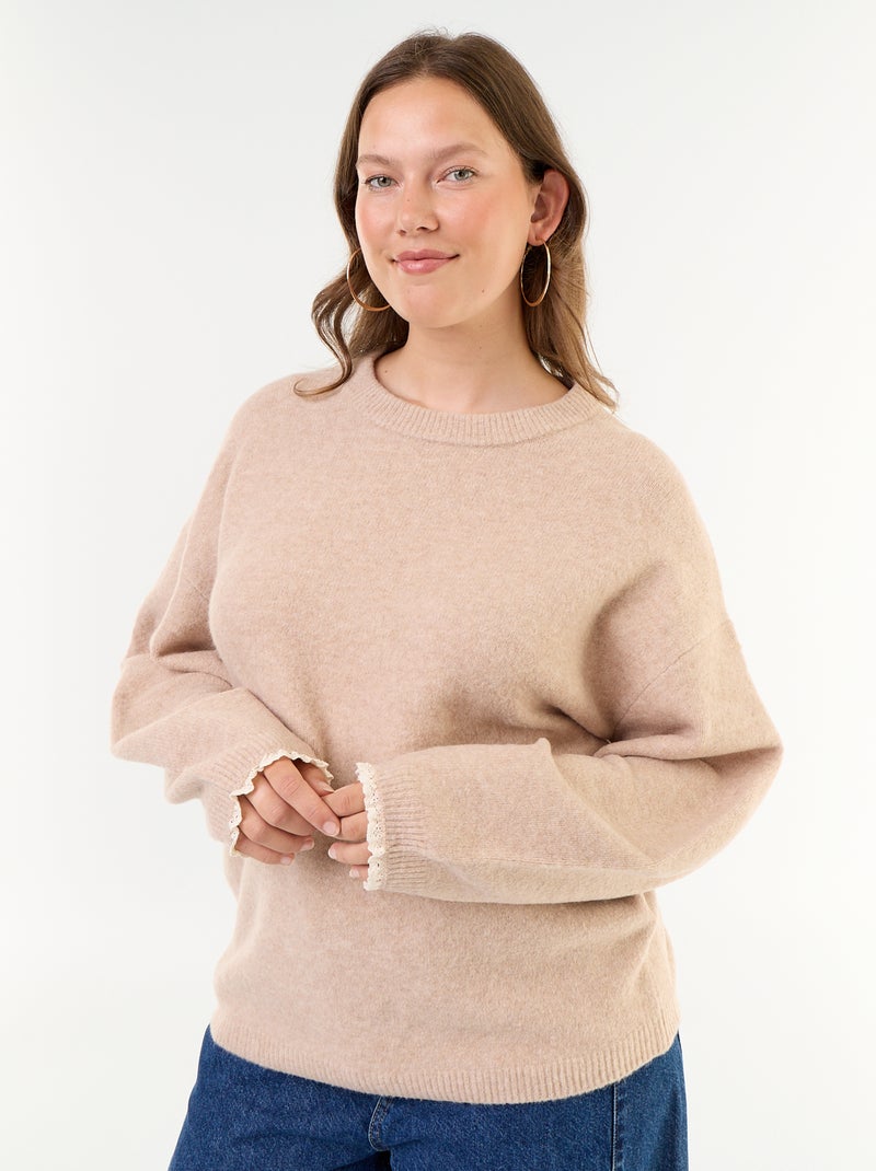 Jersey de cuello redondo y mangas anchas con pañuelo a juego Beige - Kiabi