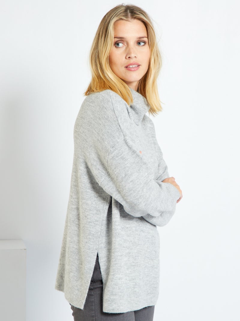 Jersey de cuello vuelto y punto torcido GRIS - Kiabi