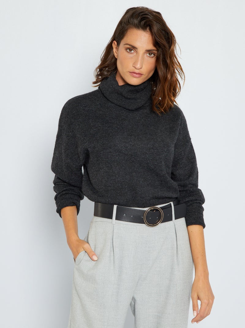 Jersey de cuello vuelto y punto torcido GRIS - Kiabi