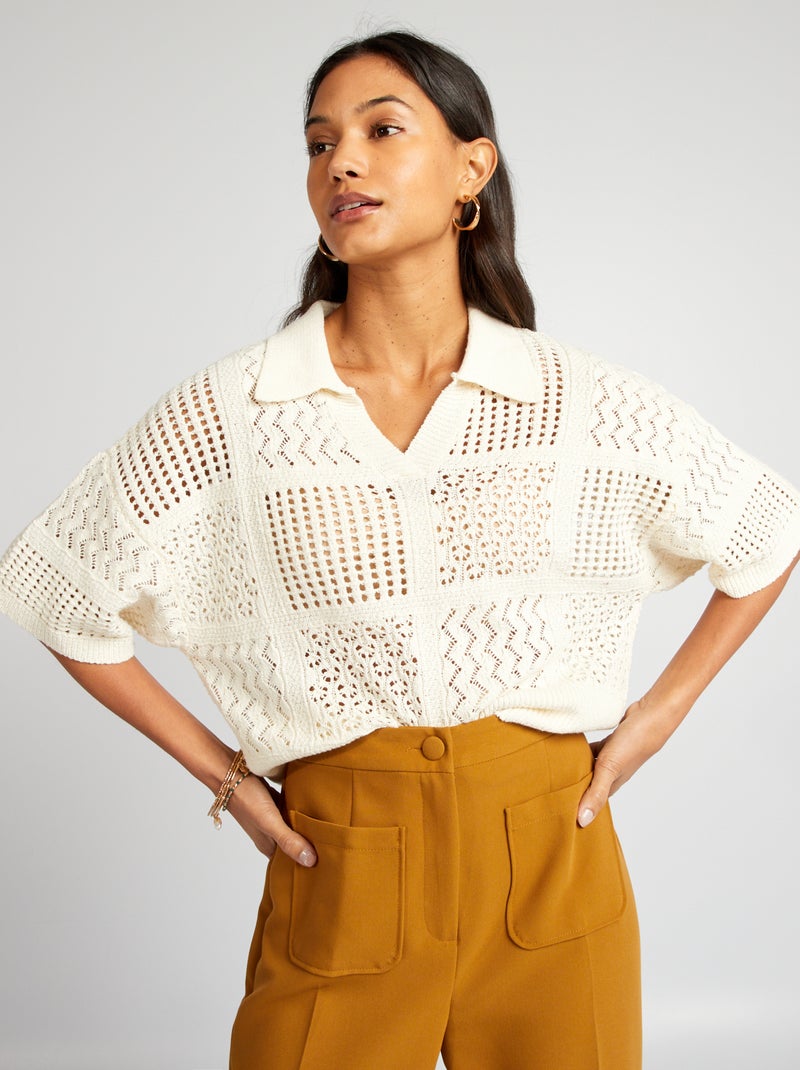 Jersey de ganchillo con cuello de polo BEIGE - Kiabi