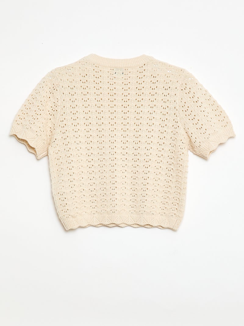 Jersey de ganchillo de manga corta Beige - Kiabi