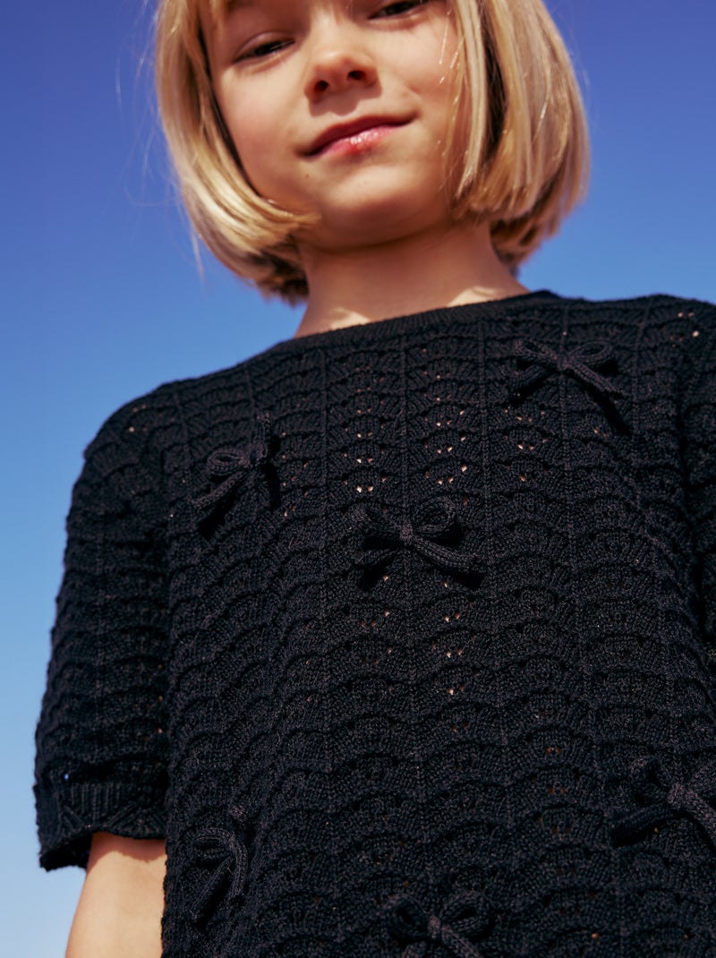 Jersey de ganchillo de manga corta Negro - Kiabi