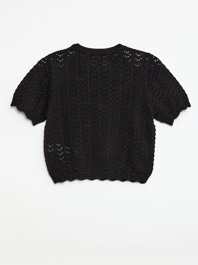 Jersey de ganchillo de manga corta Negro - Kiabi