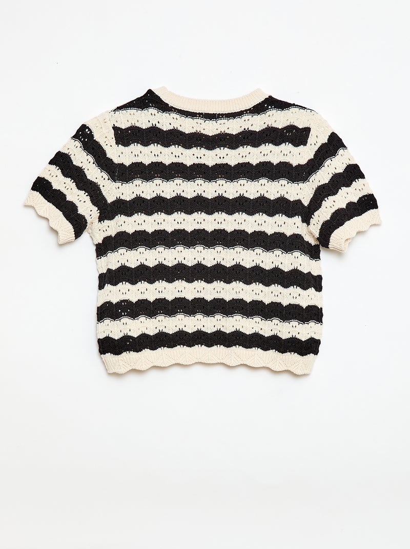 Jersey de ganchillo de manga corta Negro - Kiabi