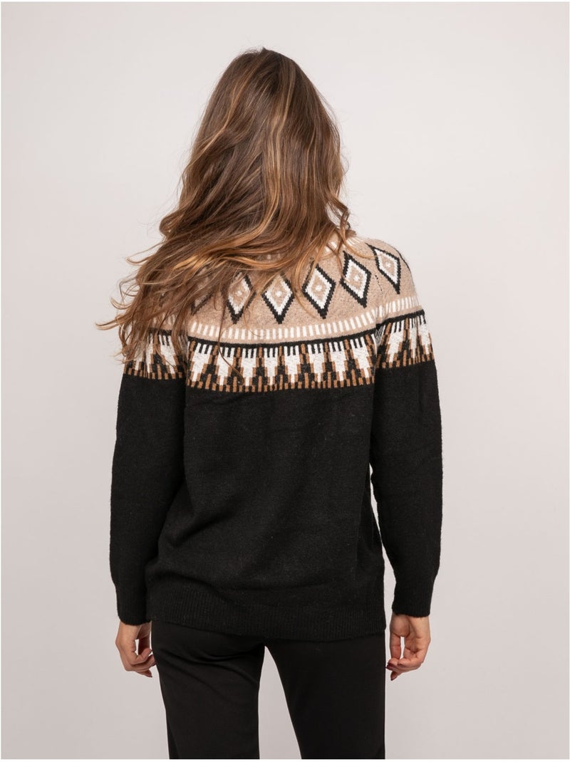 Jersey de jacquard con cuello alto y motivo nórdico katana Negro - Kiabi