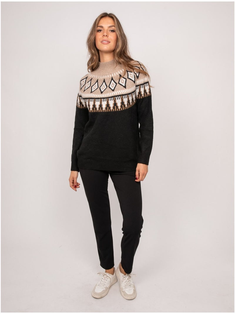 Jersey de jacquard con cuello alto y motivo nórdico katana Negro - Kiabi
