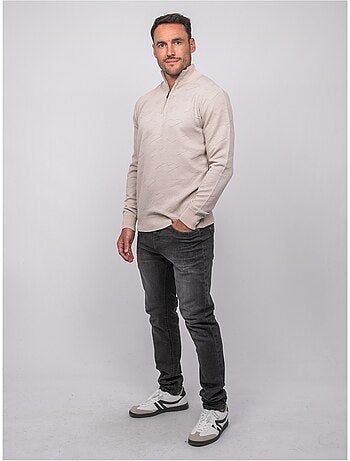 Jersey de jacquard con cuello camionero y cremallera lamaton