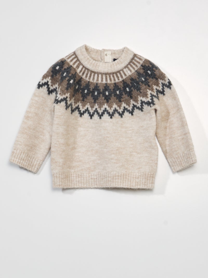 Jersey de jacquard con cuello redondo MARRON - Kiabi