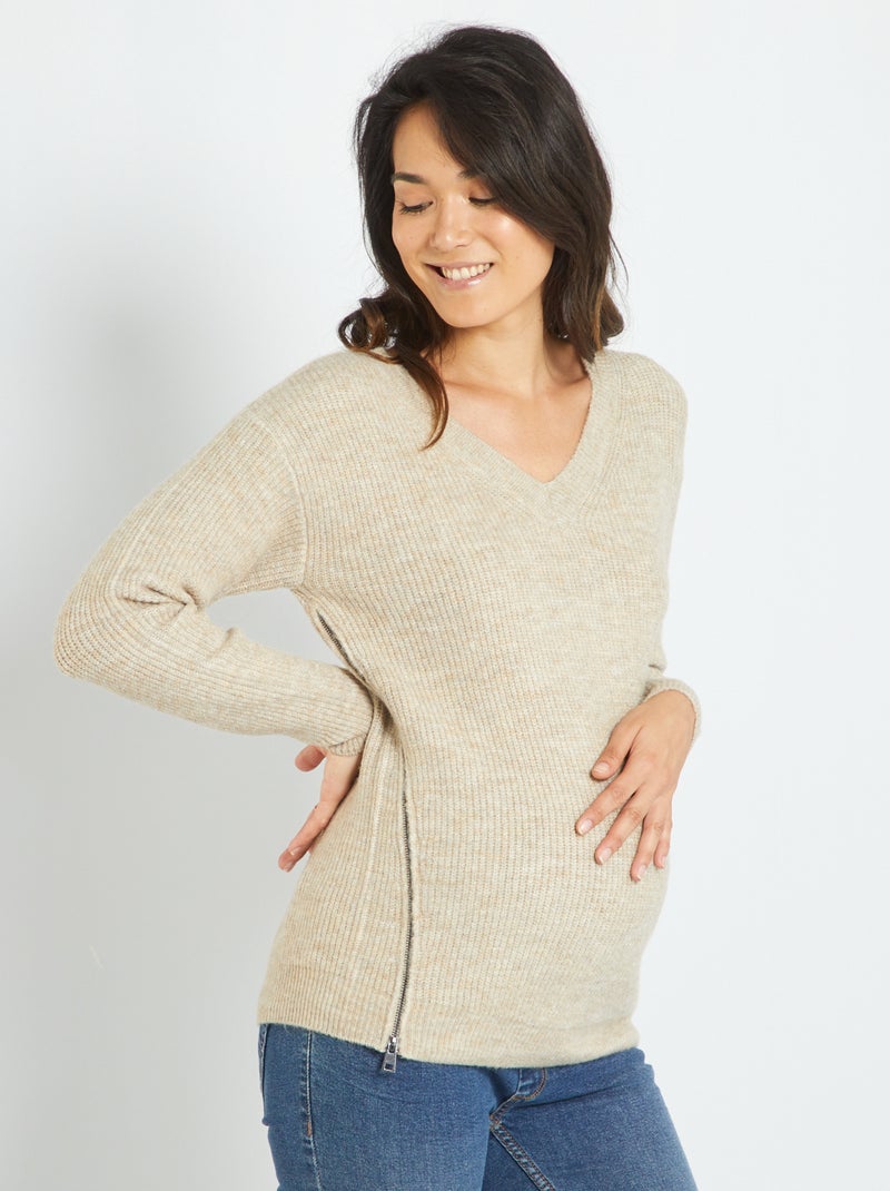 Jersey de lactancia cuello de pico BEIGE - Kiabi