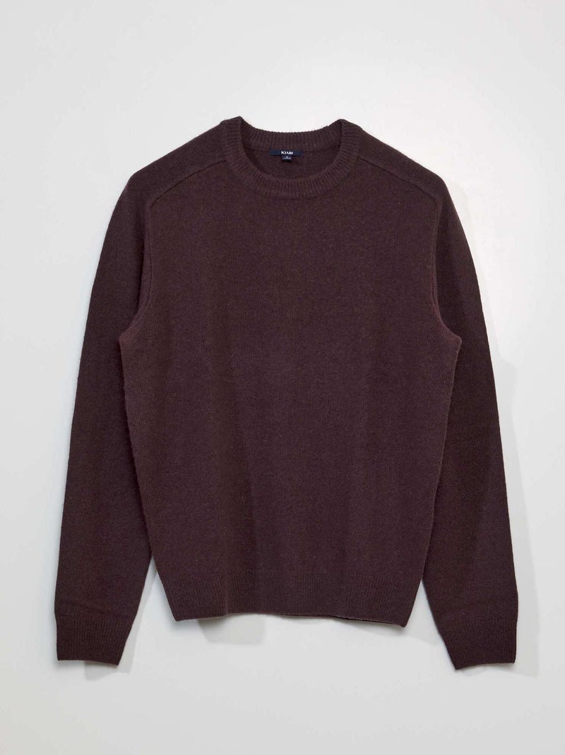 Jersey de lana con cuello redondo castaño ciruela - Kiabi