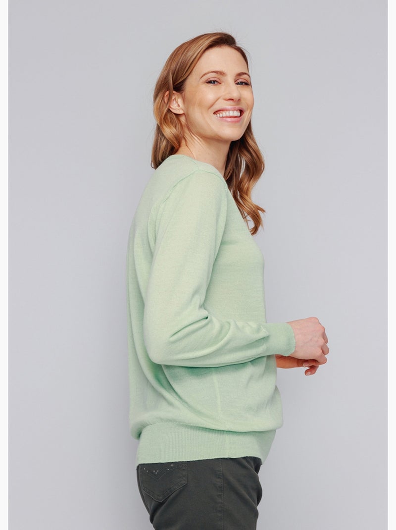 Jersey de lana merino con cuello redondo y manga larga - Afibel Verde - Kiabi