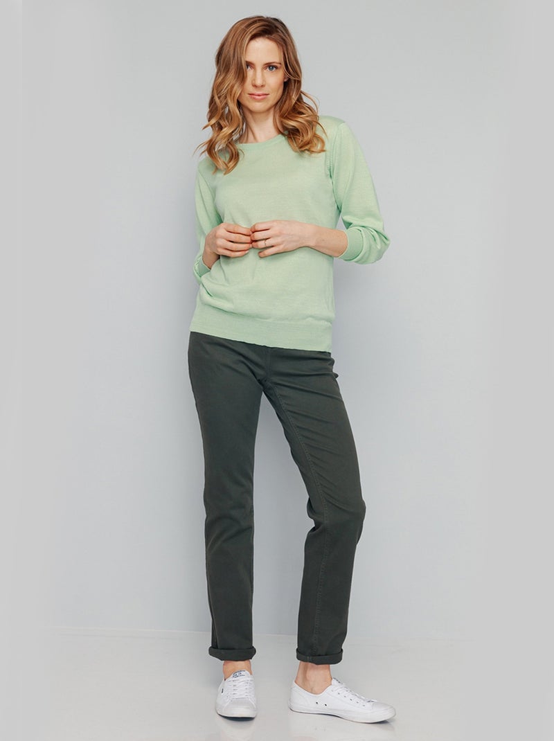 Jersey de lana merino con cuello redondo y manga larga - Afibel Verde - Kiabi