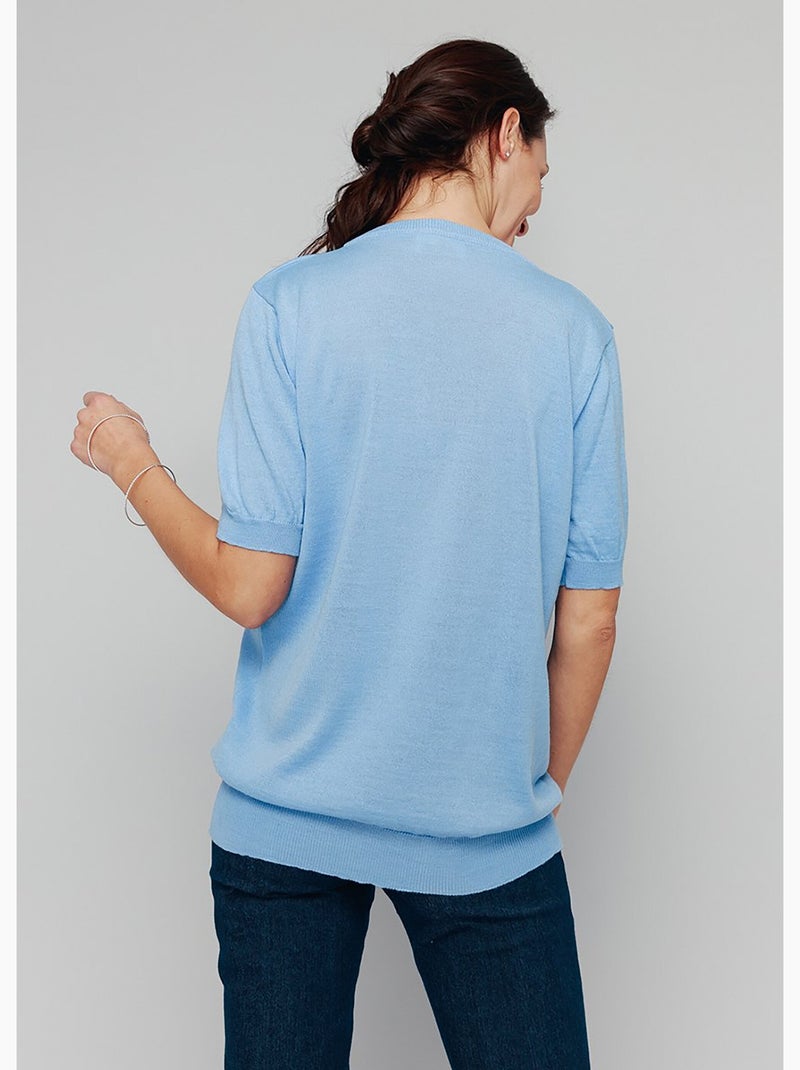 Jersey de lana merino de manga corta - Afibel Azul cielo - Kiabi